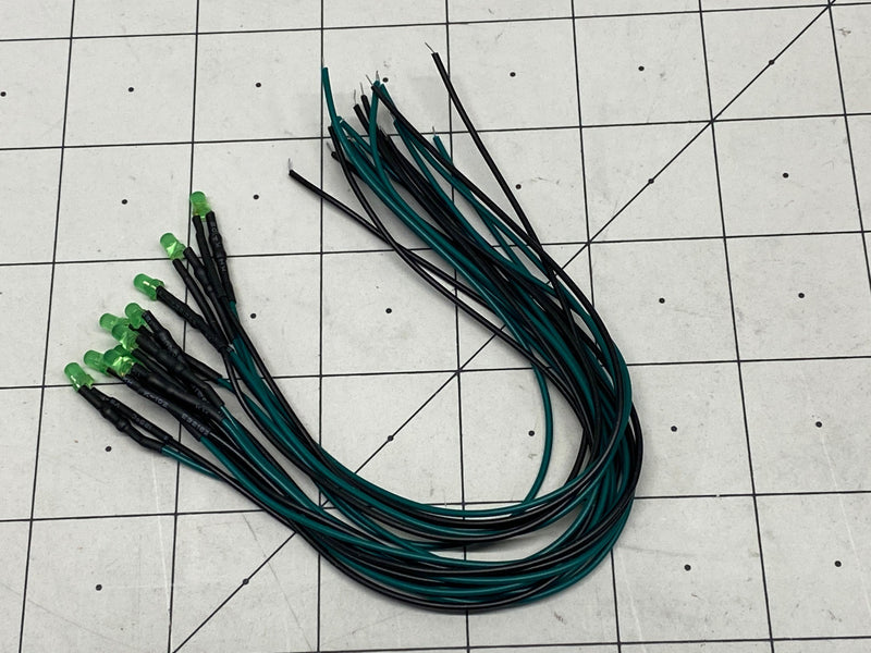 3mm Green LED w Resistor & Wire Leads, Pre-wired 10 pack