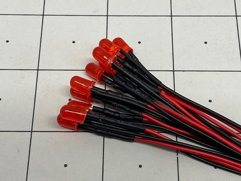5mm Red LED w Resistor & Wire Leads, Pre-wired 10 pack